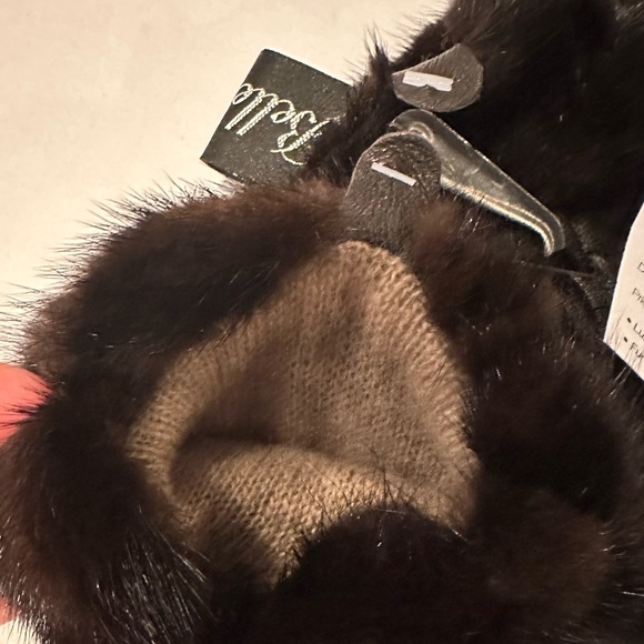Women’s gloves brown Lambskin,  Cashmere lined, mink trim  NWT size M - Picture 3 of 3